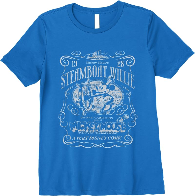 Disney 100 Mickey Mouse Steamboat Willie Poster Homage D100 T Shirts Royal Blue Disney 100 Mickey Mouse Steamboat Willie Poster Homage D100 T Shirts Royal Blue