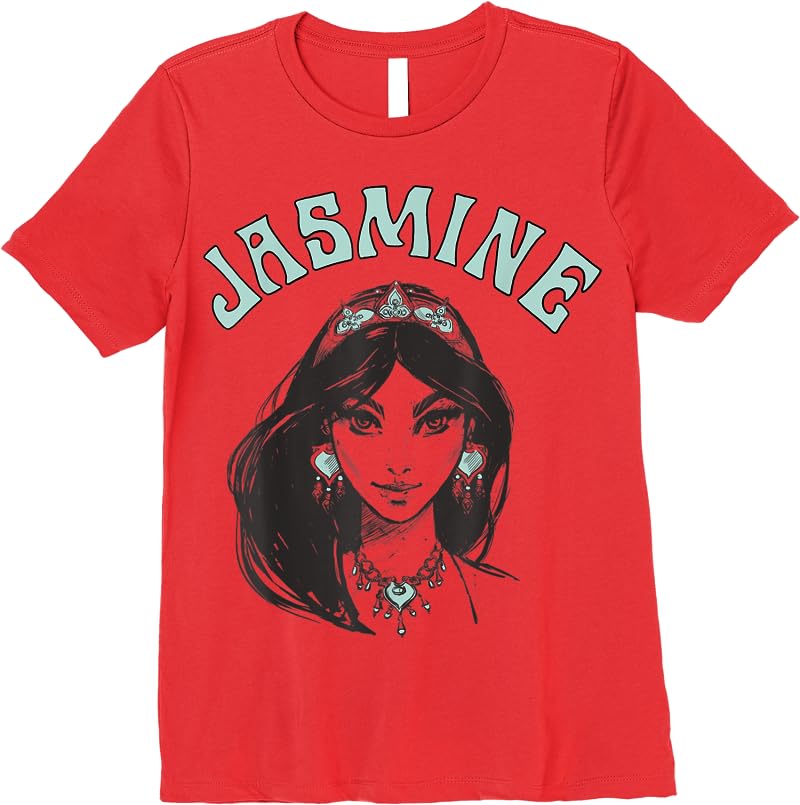 Disney Aladdin Live Action Jasmine Face Portrait Sketch T Shirts Red