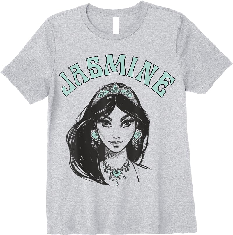 Disney Aladdin Live Action Jasmine Face Portrait Sketch T Shirts Sport Grey