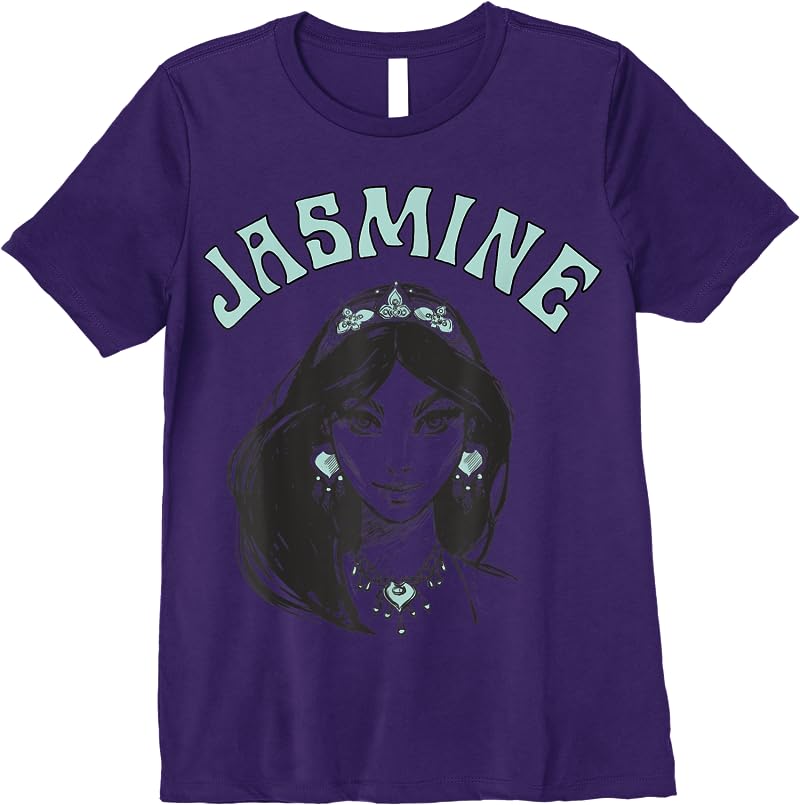 Disney Aladdin Live Action Jasmine Face Portrait Sketch T Shirts Purple