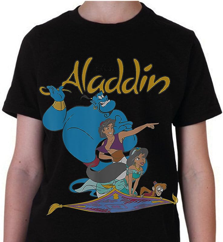 Disney Aladdin Vintage Logo T-Shirts: Classic Group Shot Design for Men & Women