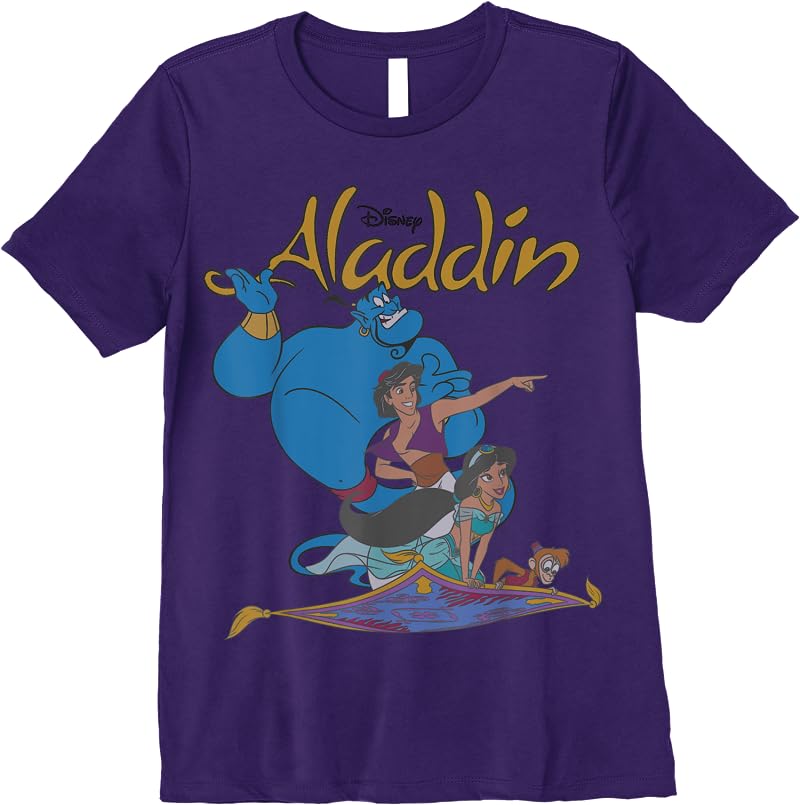 Disney Aladdin Vintage Group Shot Logo T Shirts Purple