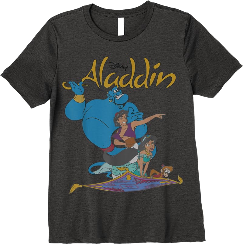 Disney Aladdin Vintage Group Shot Logo T Shirts Dark Heather