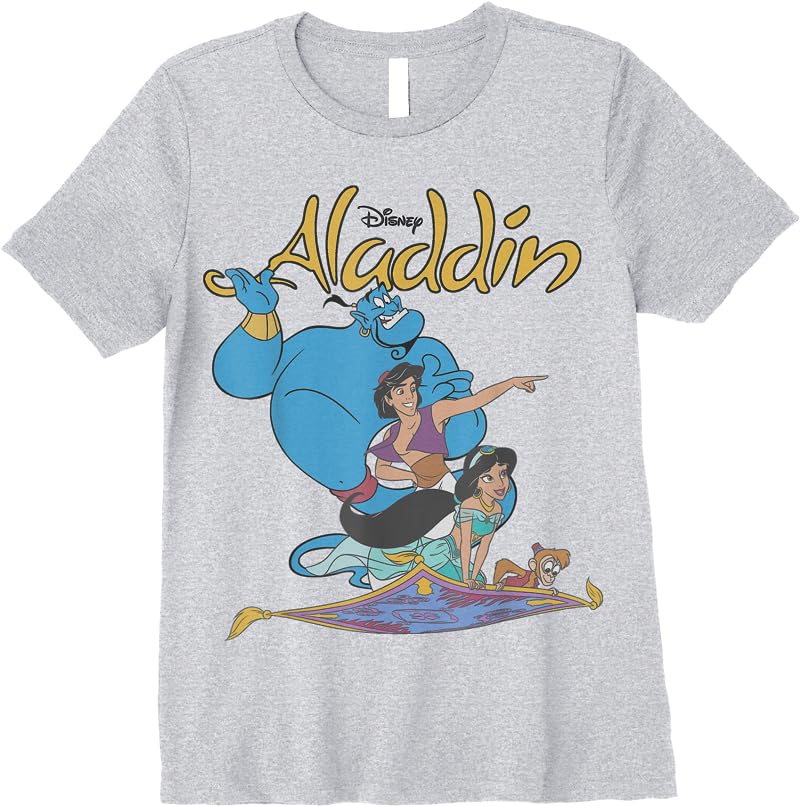 Disney Aladdin Vintage Group Shot Logo T Shirts Sport Grey