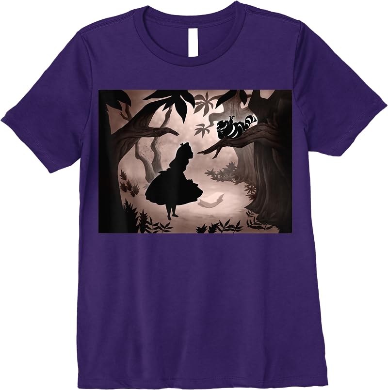 Disney Alice In Wonderland Alice And Cheshire Cat Silhouette T Shirts Purple Disney Alice In Wonderland Alice And Cheshire Cat Silhouette T Shirts Purple