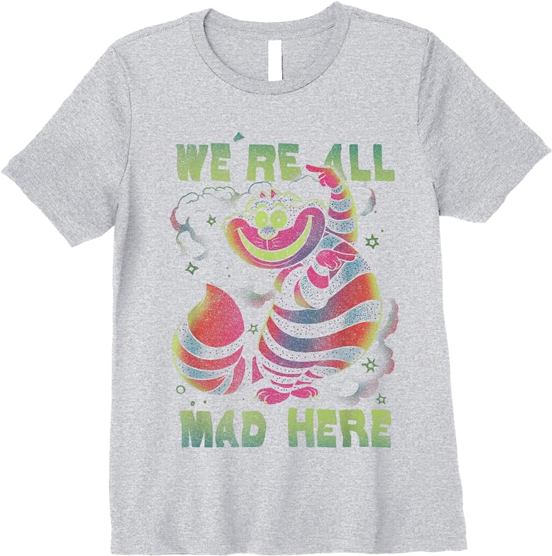 Disney Alice In Wonderland Cheshire Cat Neon All Mad Here Short Sleeve T Shirts Sport Grey Disney Alice In Wonderland Cheshire Cat Neon All Mad Here Short Sleeve T Shirts Sport Grey