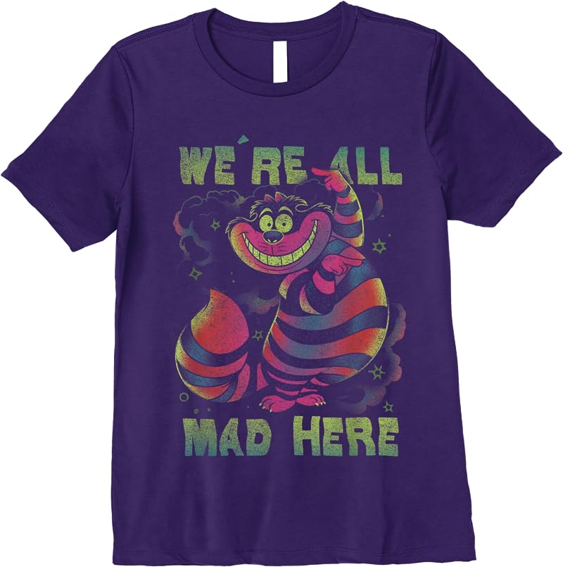 Disney Alice In Wonderland Cheshire Cat Neon All Mad Here Short Sleeve T Shirts Purple Disney Alice In Wonderland Cheshire Cat Neon All Mad Here Short Sleeve T Shirts Purple