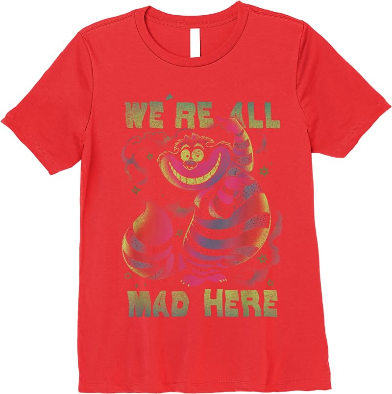 Disney Alice In Wonderland Cheshire Cat Neon All Mad Here Short Sleeve T Shirts Red Disney Alice In Wonderland Cheshire Cat Neon All Mad Here Short Sleeve T Shirts Red