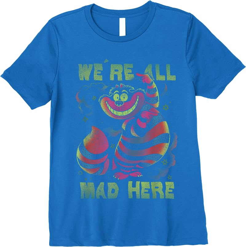 Disney Alice In Wonderland Cheshire Cat Neon All Mad Here Short Sleeve T Shirts Royal Blue Disney Alice In Wonderland Cheshire Cat Neon All Mad Here Short Sleeve T Shirts Royal Blue