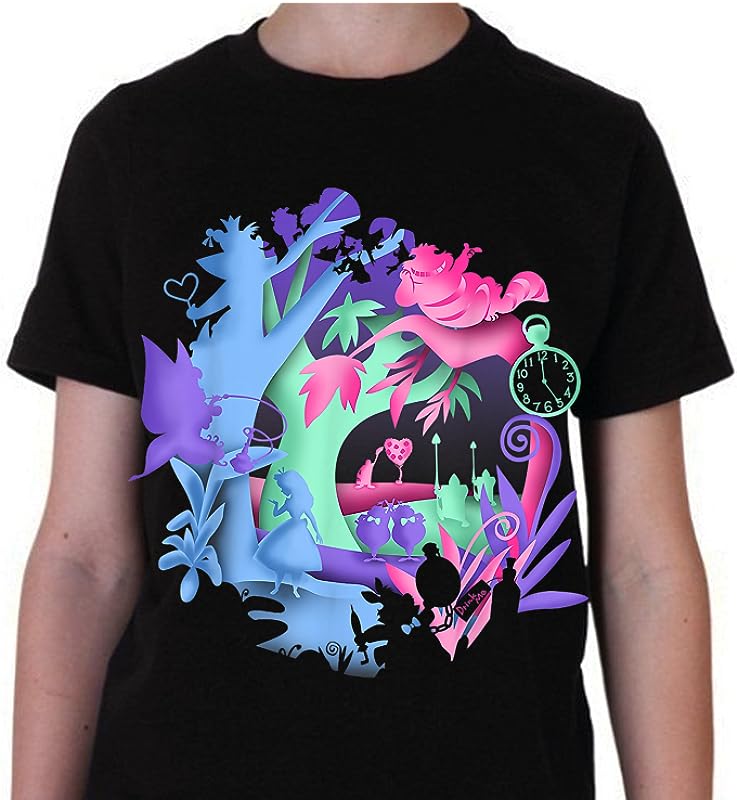 Disney Alice In Wonderland Neon Forest Silhouette T-Shirts: Comfort & Style for Kids & Adults Disney Alice In Wonderland Neon Forest Silhouette T-Shirts: Comfort & Style for Kids & Adults