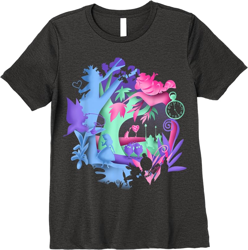 Disney Alice In Wonderland Neon Forest Silhouette T Shirts Dark Heather Disney Alice In Wonderland Neon Forest Silhouette T Shirts Dark Heather