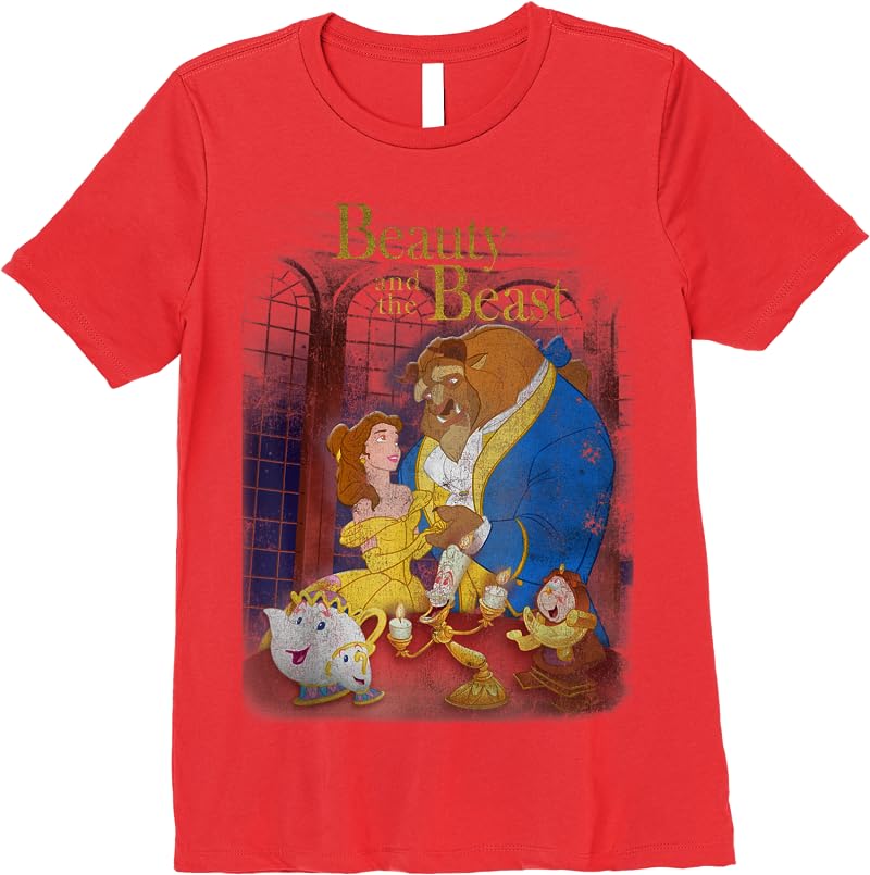 Disney Beauty And The Beast Distressed Vintage Group Shot T Shirts Red Disney Beauty And The Beast Distressed Vintage Group Shot T Shirts Red
