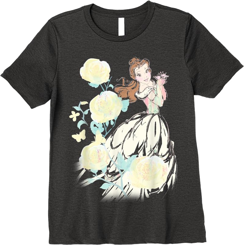 Disney Beauty The Beast Belle Watercolor Rose T Shirts Dark Heather Disney Beauty The Beast Belle Watercolor Rose T Shirts Dark Heather