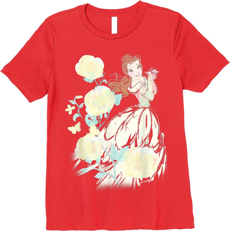 Disney Beauty The Beast Belle Watercolor Rose T Shirts Red Disney Beauty The Beast Belle Watercolor Rose T Shirts Red