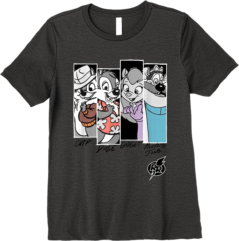 Disney Chip N Dale Rescue Rangers Black And White Panels T Shirts Dark Heather