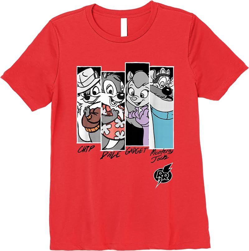 Disney Chip N Dale Rescue Rangers Black And White Panels T Shirts Red