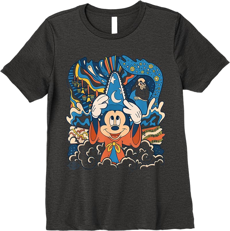 Disney Fantasia Mickey Mouse Sorcerers Apprentice Retro T Shirts Dark Heather Disney Fantasia Mickey Mouse Sorcerers Apprentice Retro T Shirts Dark Heather