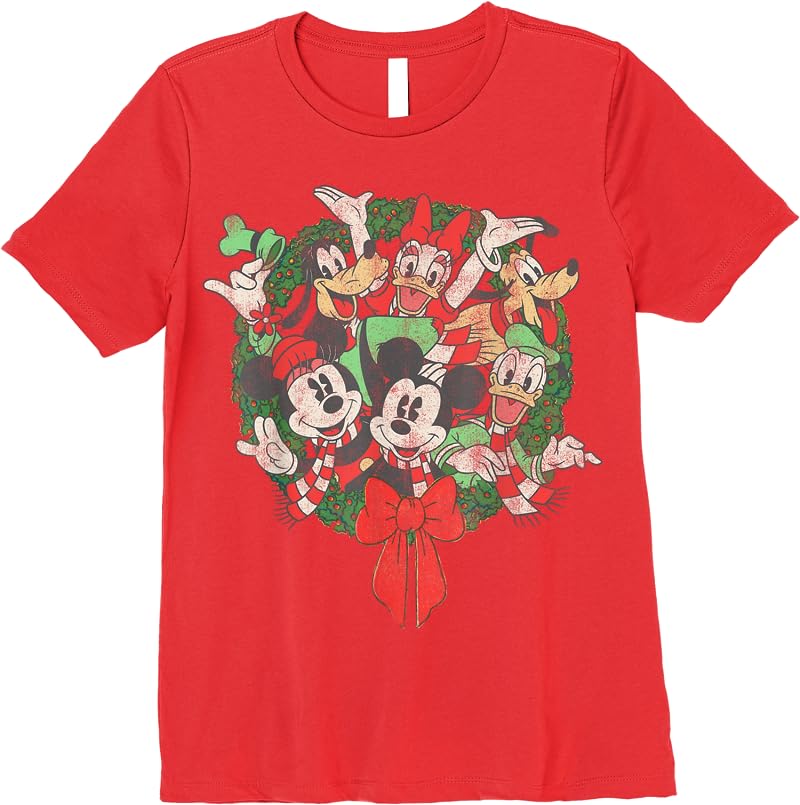 Disney Group Shot Christmas Wreath T Shirts Red Disney Group Shot Christmas Wreath T Shirts Red