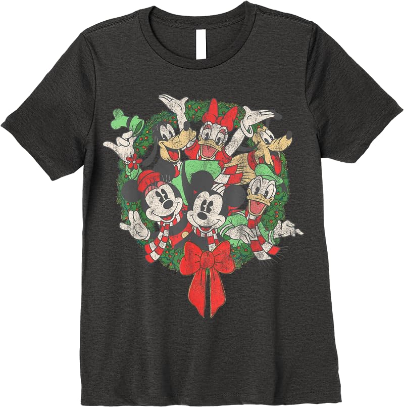 Disney Group Shot Christmas Wreath T Shirts Dark Heather Disney Group Shot Christmas Wreath T Shirts Dark Heather