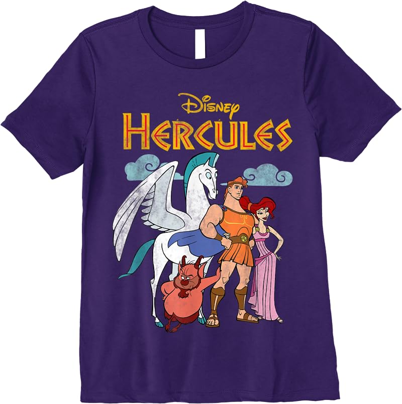 Disney Hercules Classic Group Shot Vintage Graphic T Shirts Purple