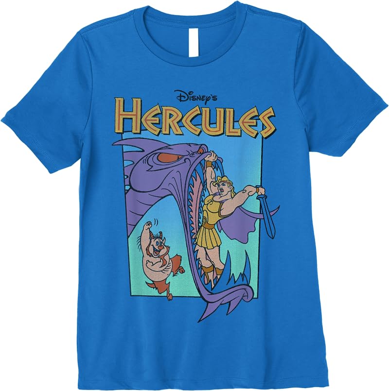 Disney Hercules Hydra Battle Retro Graphic T Shirts Royal Blue
