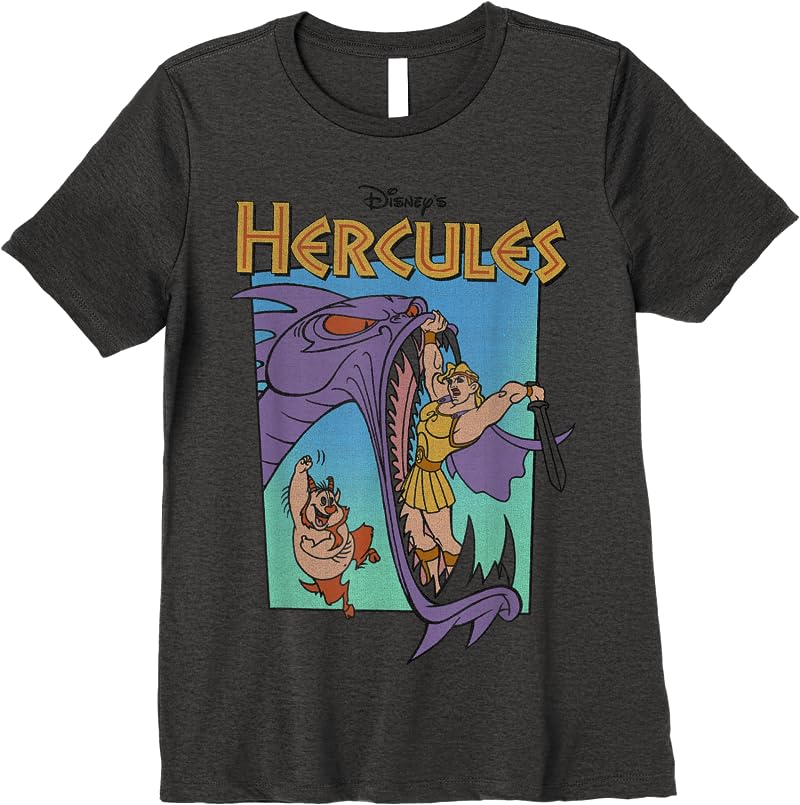 Disney Hercules Hydra Battle Retro Graphic T Shirts Dark Heather