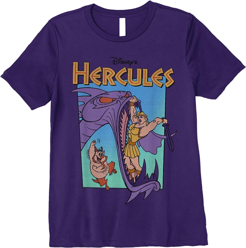 Disney Hercules Hydra Battle Retro Graphic T Shirts Purple