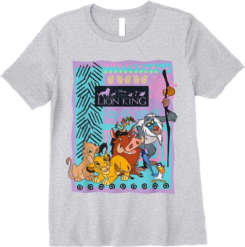 Disney Lion King Retro Group Shot T Shirts Sport Grey