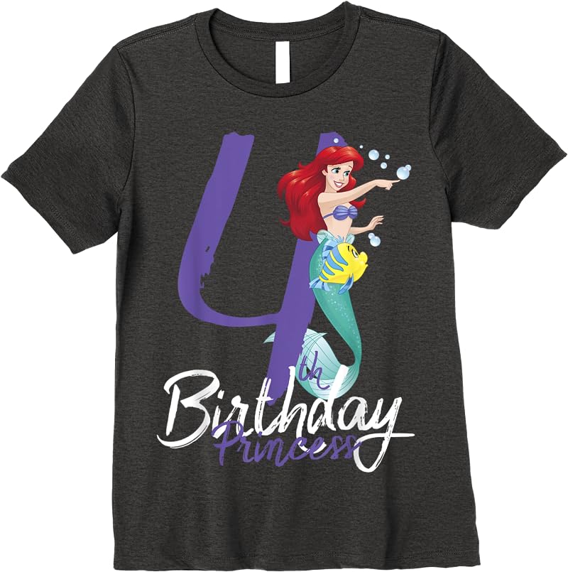 Disney Little Mermaid Ariel 4th Birthday Princess T Shirts Dark Heather