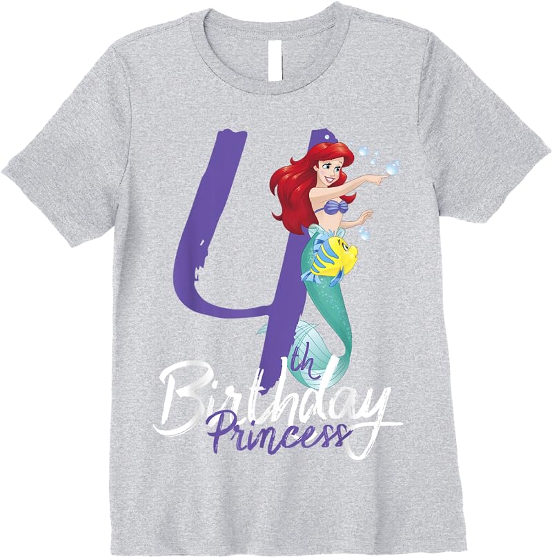 Disney Little Mermaid Ariel 4th Birthday Princess T Shirts Sport Grey
