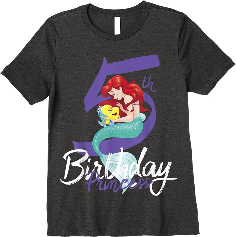 Disney Little Mermaid Ariel 5th Birthday Princess T Shirts Dark Heather Disney Little Mermaid Ariel 5th Birthday Princess T Shirts Dark Heather