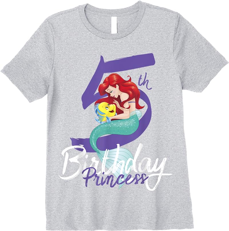 Disney Little Mermaid Ariel 5th Birthday Princess T Shirts Sport Grey Disney Little Mermaid Ariel 5th Birthday Princess T Shirts Sport Grey