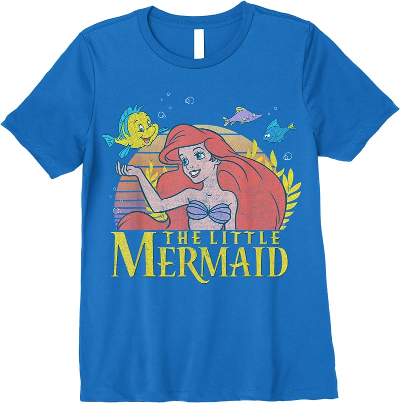 Disney Little Mermaid Ariel Flounder Logo Graphic C1 T Shirts Royal Blue