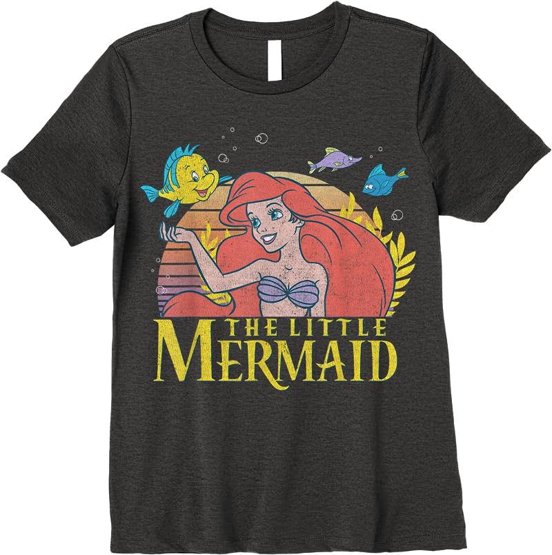 Disney Little Mermaid Ariel Flounder Logo Graphic C1 T Shirts Dark Heather