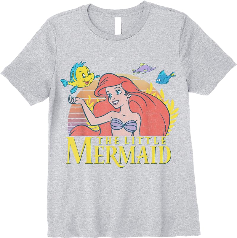 Disney Little Mermaid Ariel Flounder Logo Graphic C1 T Shirts Sport Grey