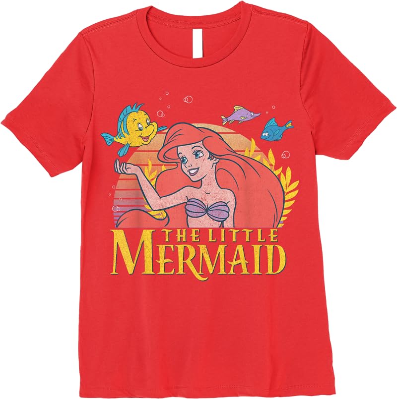 Disney Little Mermaid Ariel Flounder Logo Graphic C1 T Shirts Red