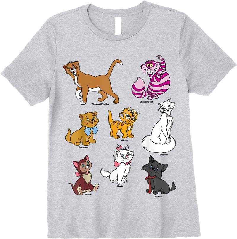Disney Mickey And Friends Cats Portraits T Shirts Sport Grey