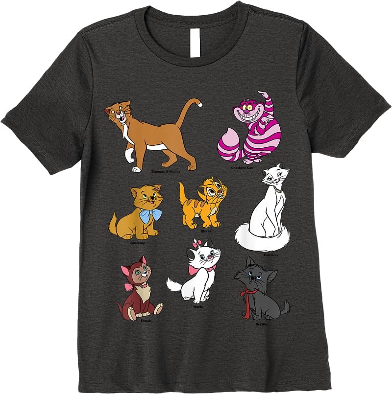 Disney Mickey And Friends Cats Portraits T Shirts Dark Heather