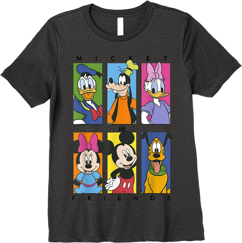 Disney Mickey And Friends Group Shot Panels T Shirts Dark Heather Disney Mickey And Friends Group Shot Panels T Shirts Dark Heather