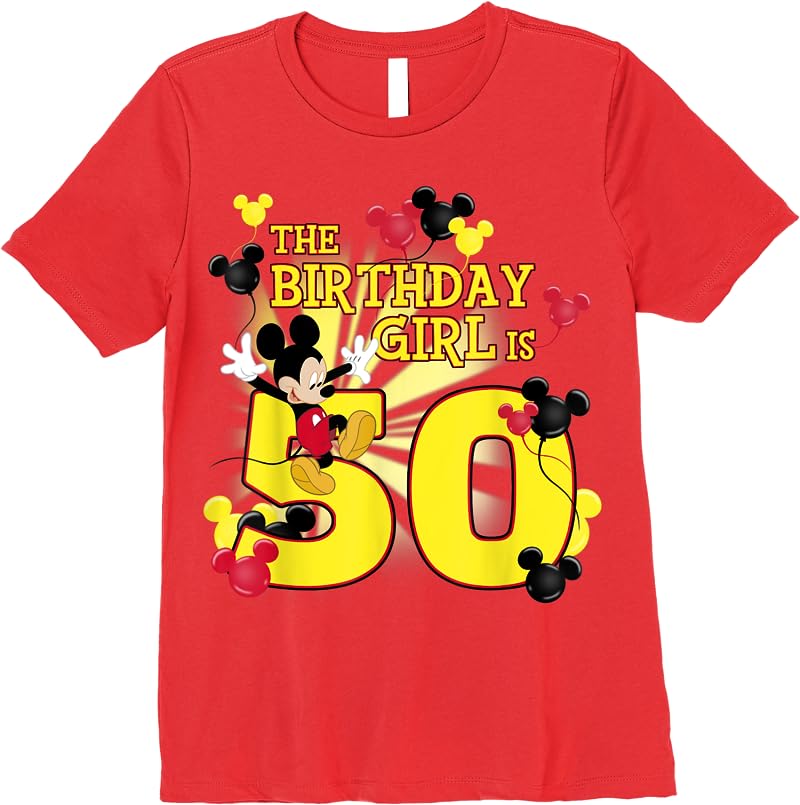 Disney Mickey And Friends Mickey 50th Birthday Girl T Shirts Red Disney Mickey And Friends Mickey 50th Birthday Girl T Shirts Red