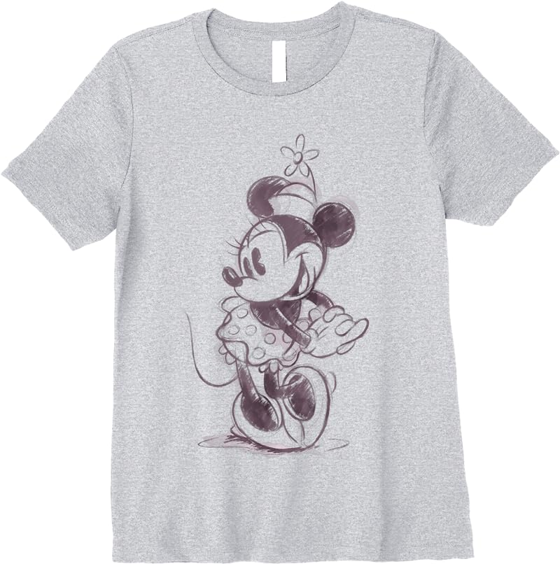 Disney Mickey And Friends Minnie Mouse Sketch Portrait T Shirts Sport Grey
