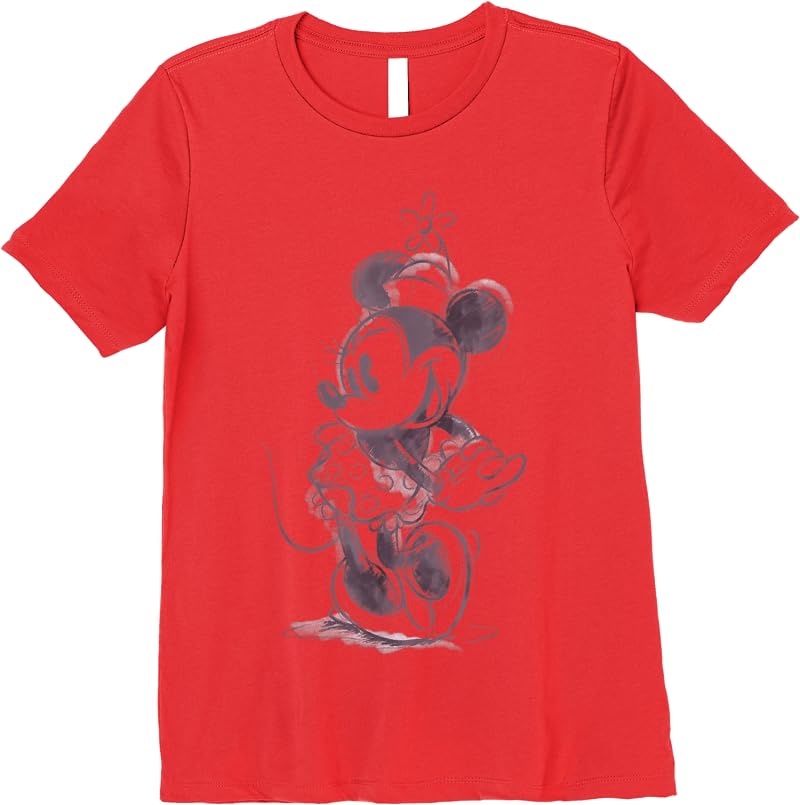 Disney Mickey And Friends Minnie Mouse Sketch Portrait T Shirts Red