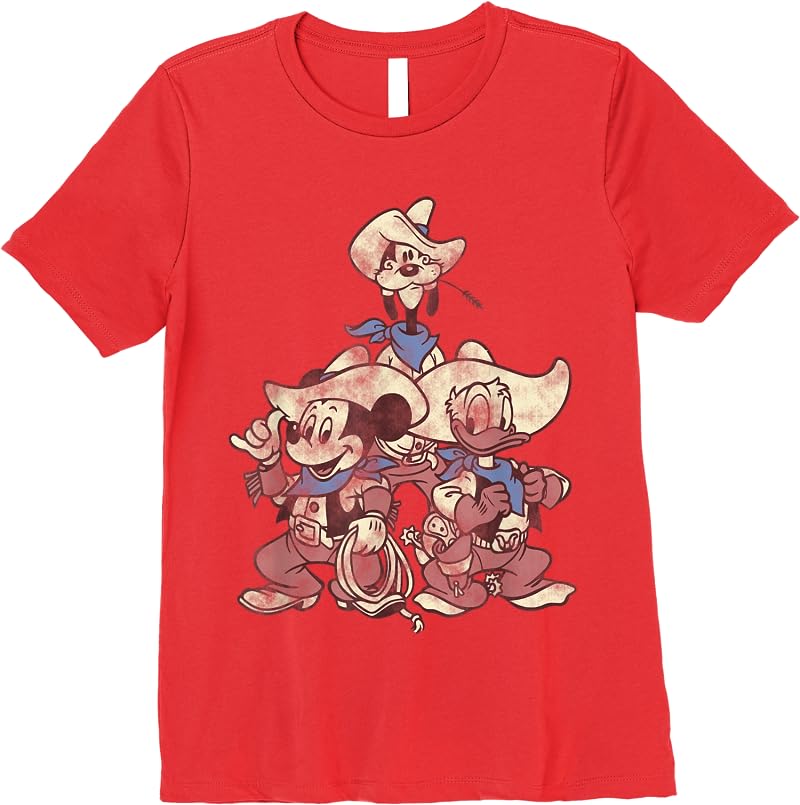 Disney Mickey Friends Goofy Donald Mickey Cowboy Up T Shirts Red