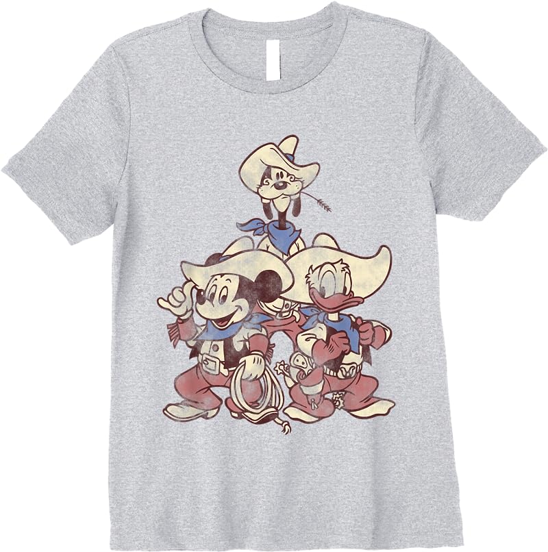 Disney Mickey Friends Goofy Donald Mickey Cowboy Up T Shirts Sport Grey