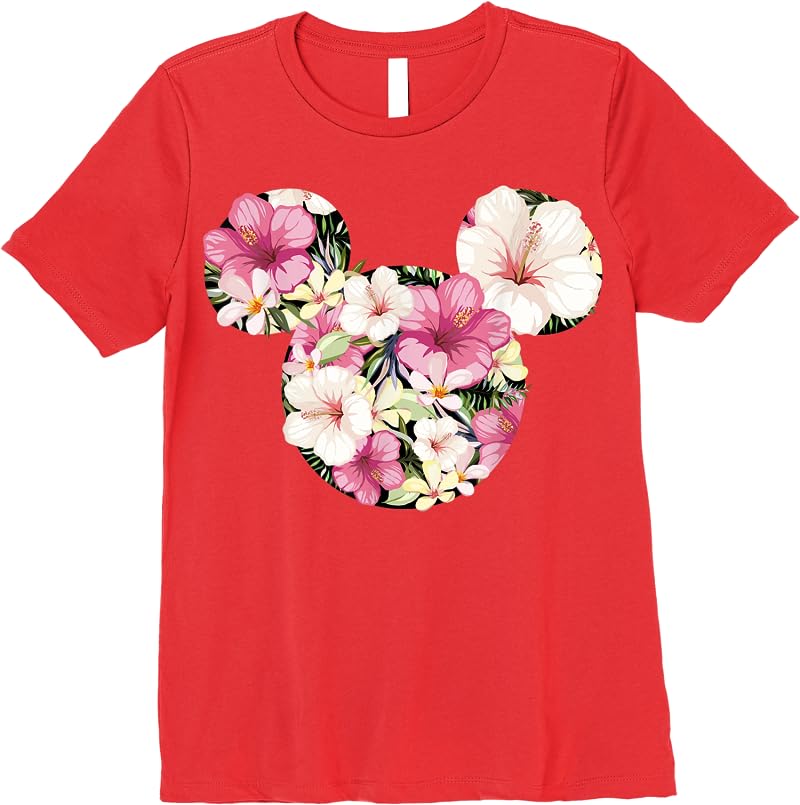 Disney Mickey Friends Mickey Floral Fill T Shirts Red