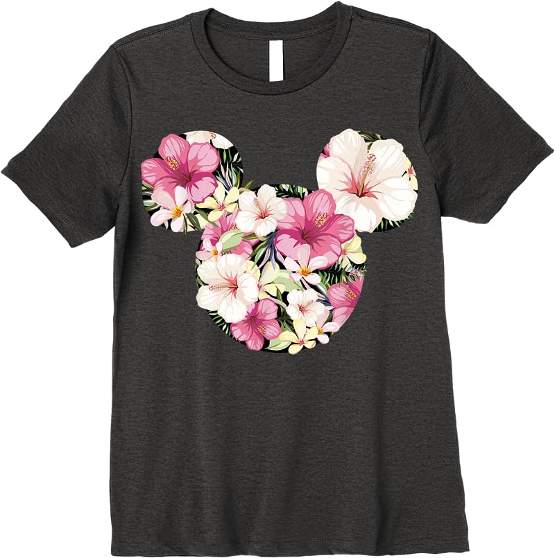 Disney Mickey Friends Mickey Floral Fill T Shirts Dark Heather