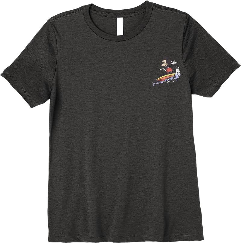 Disney Mickey Friends Surfing Mickey Left Chest T Shirts Dark Heather