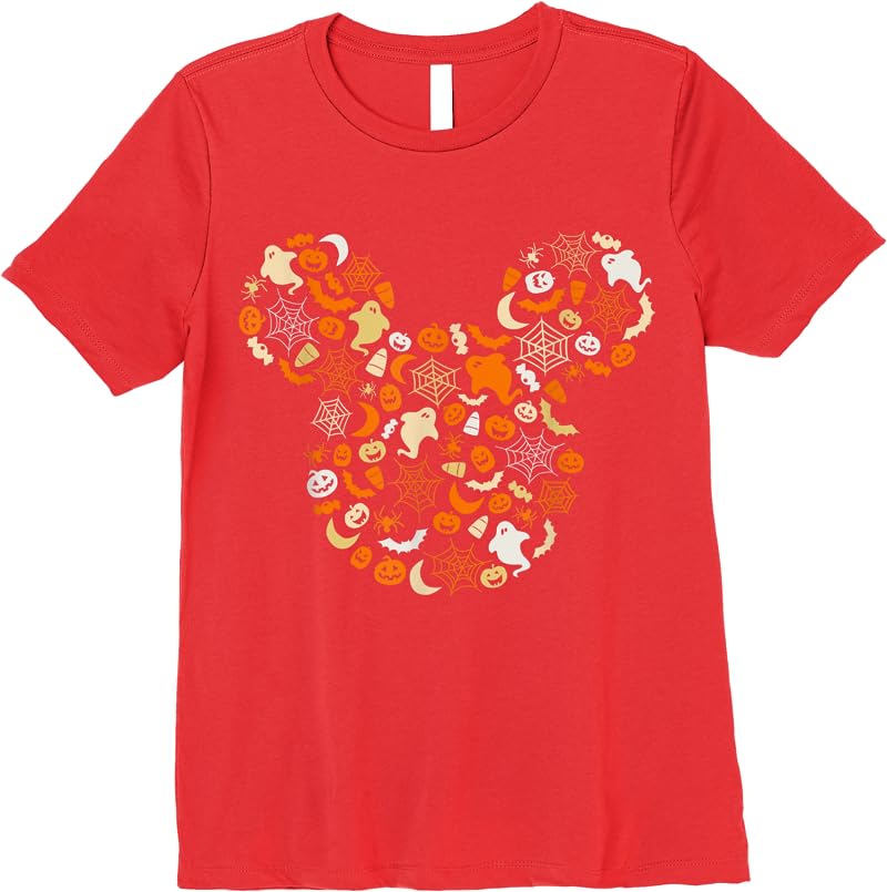 Disney Mickey Mouse Halloween Ghosts Pumpkins Spiders T Shirts Red