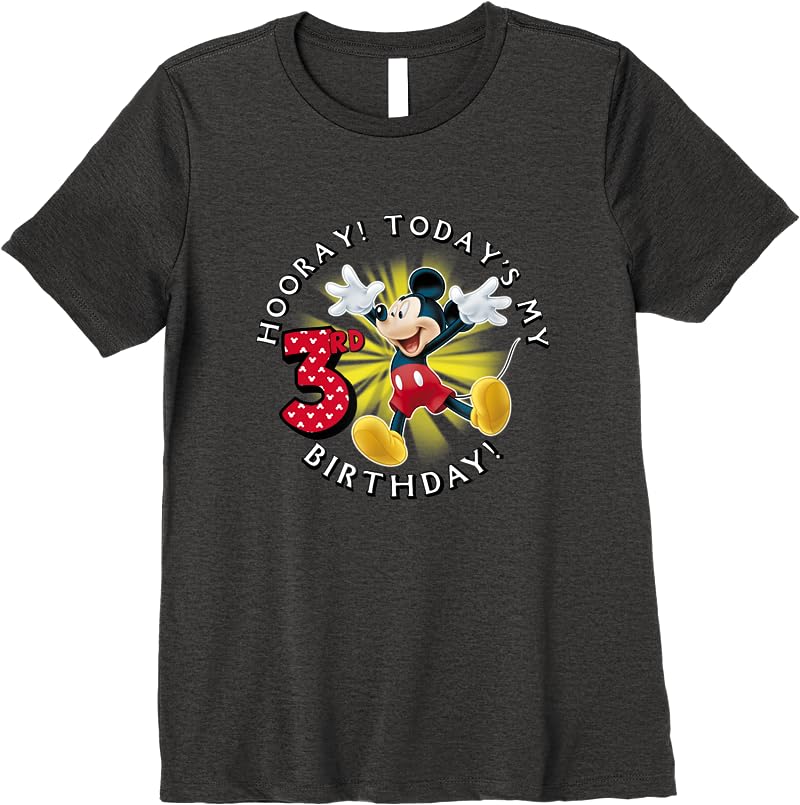 Disney Mickey Mouse Hooray Todays My 3rd Birthday T Shirts Dark Heather Disney Mickey Mouse Hooray Todays My 3rd Birthday T Shirts Dark Heather