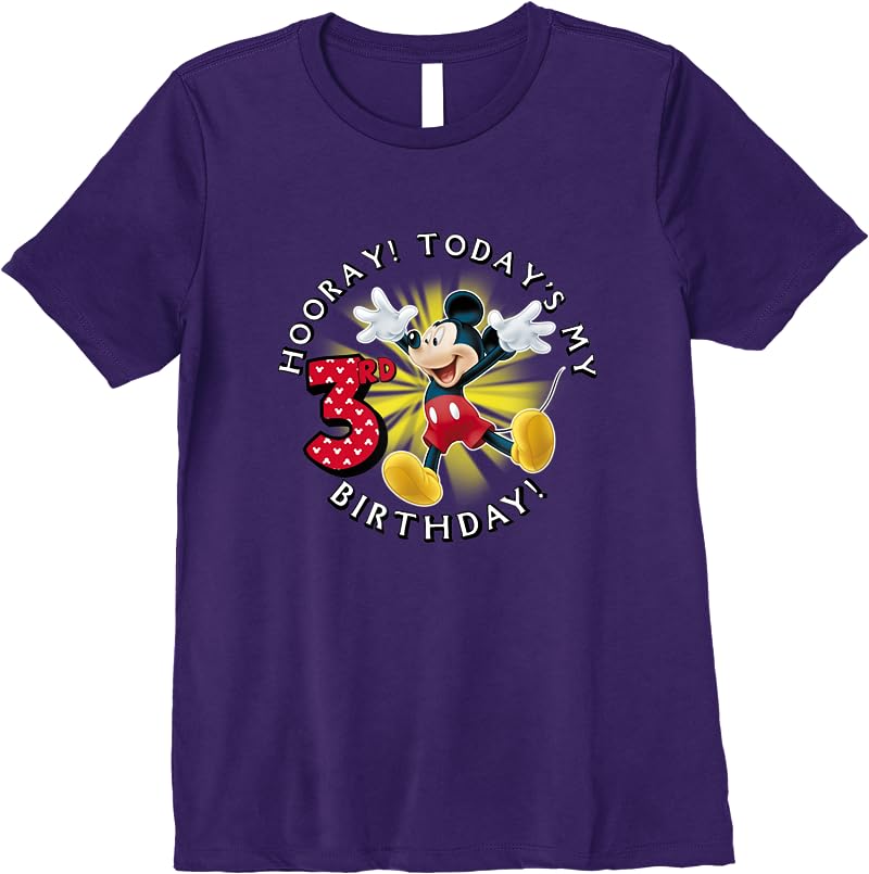 Disney Mickey Mouse Hooray Todays My 3rd Birthday T Shirts Purple Disney Mickey Mouse Hooray Todays My 3rd Birthday T Shirts Purple